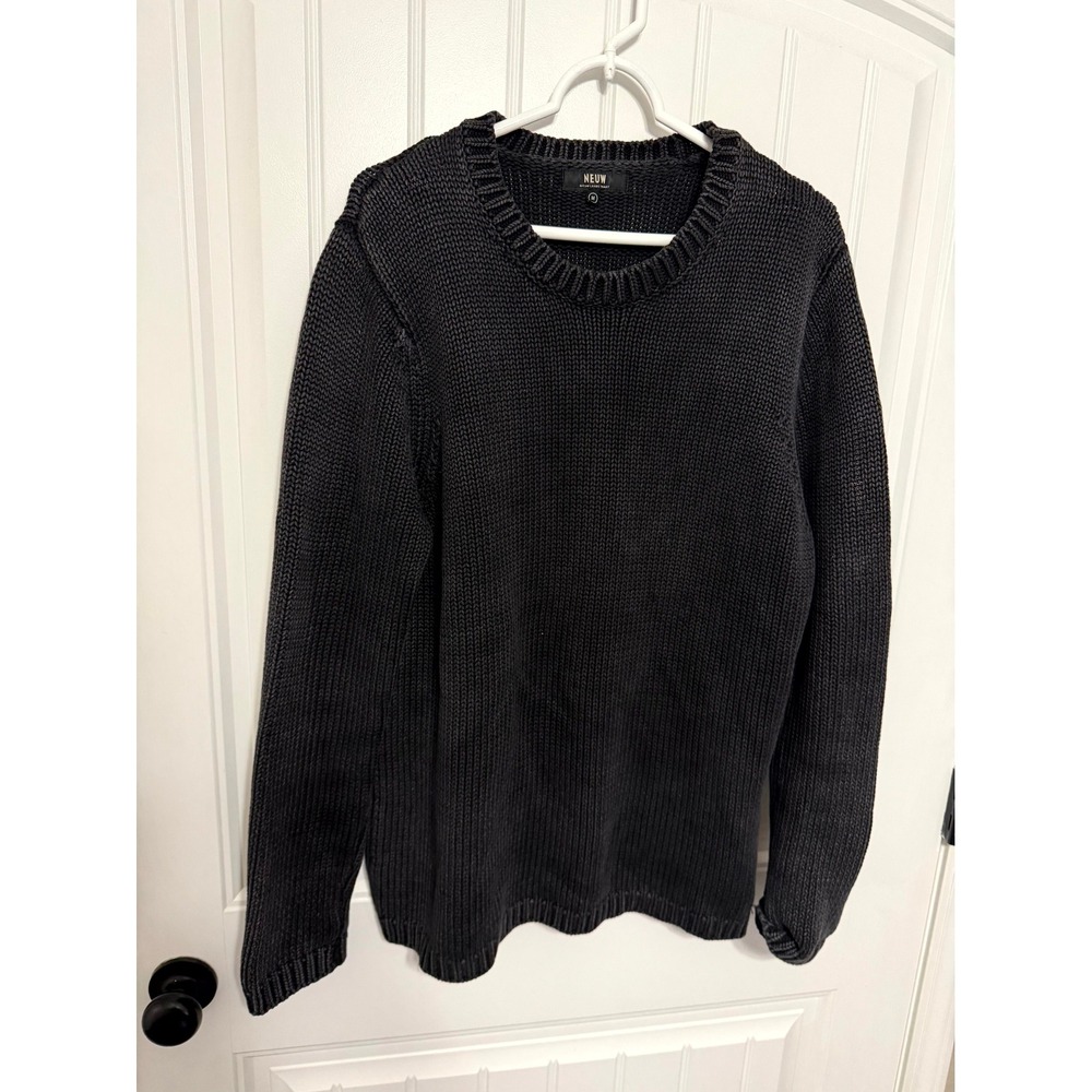 Neuw Sweater Mens Medium‎ Black Cotton Chunky Knit Crewneck Long Sleeve 6197